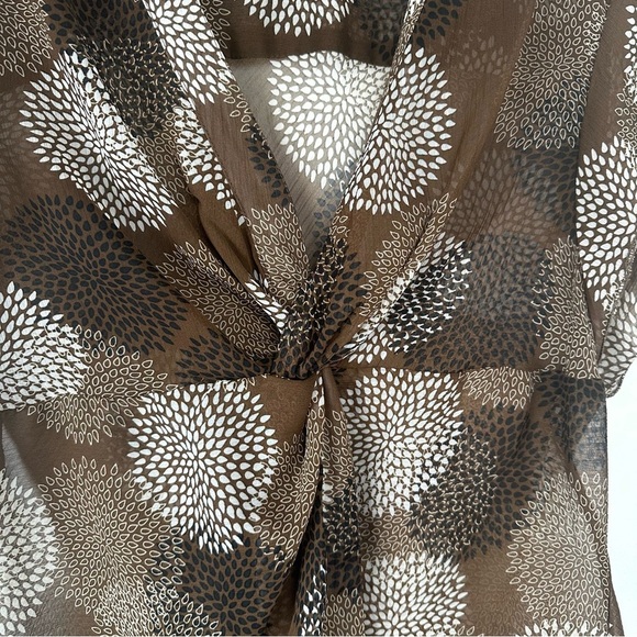 Dress Barn Women's Sheer Top Size XL Brown Sheer Y2K Babydoll Flutter Sleeve - Picture 3 of 9